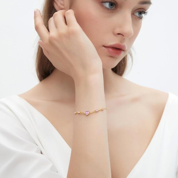 Infinity Heart Birthstone Sterling Silver Charm Bracelet Women Adjustable Gift - Picture 3 of 6